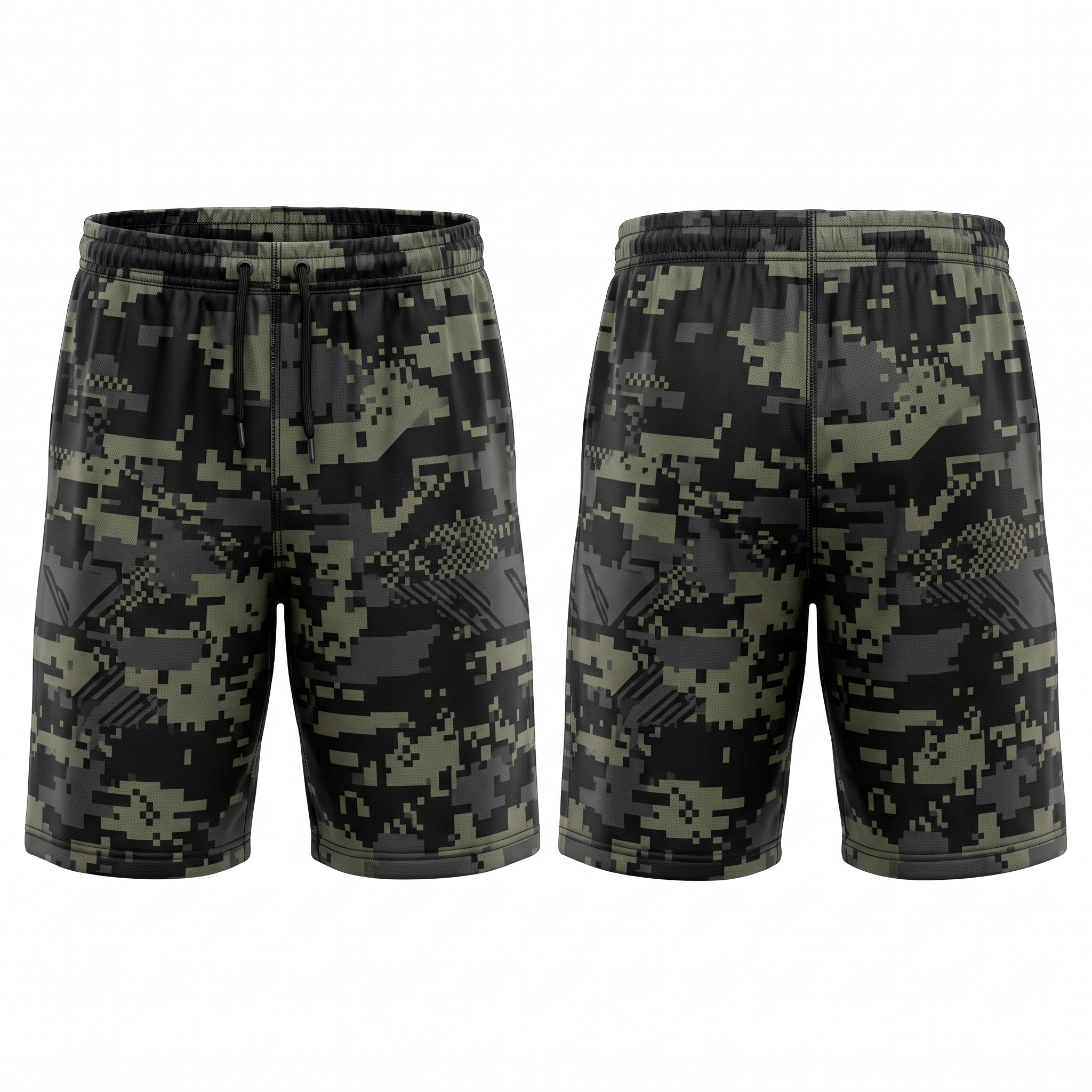Digital Camo Elite Basketball Shorts Front and Back View