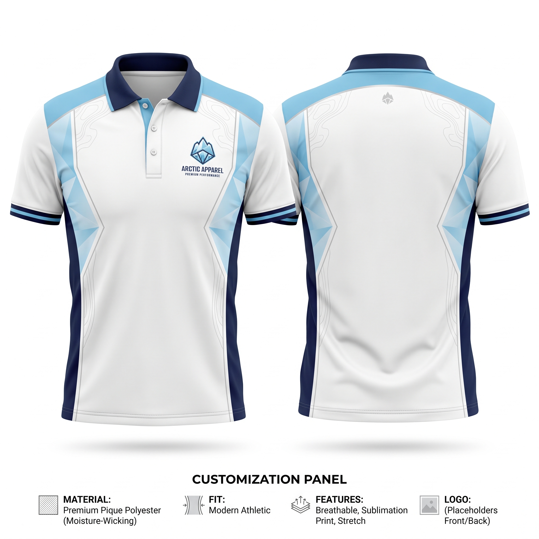 Arctic Ice Apex Custom Polo Shirt Front and Back Premium Sublimation Team Uniform with Custom Logo