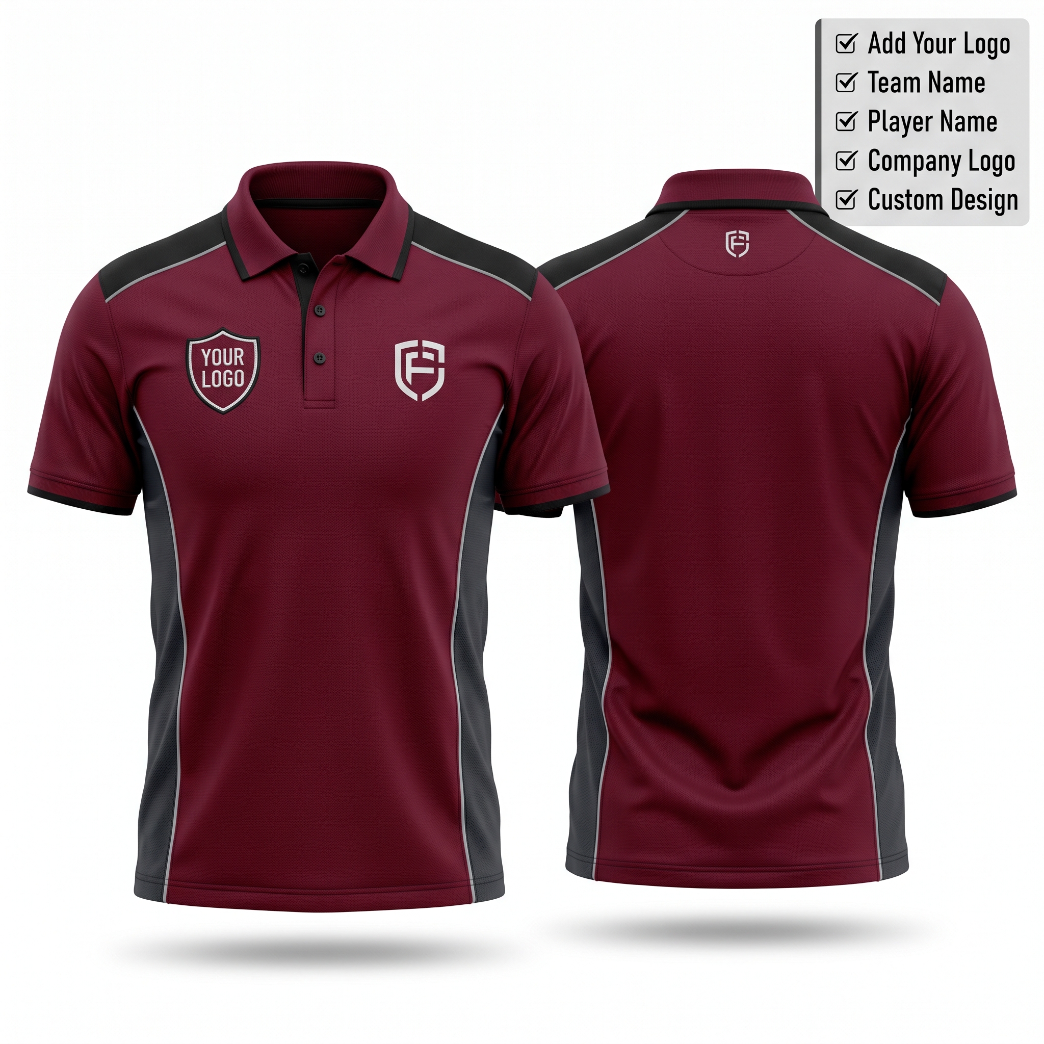 Burgundy Black Apex Custom Polo Shirt Front and Back with Custom Logo Premium Sublimation Team Uniform