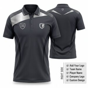 Charcoal Silver Apex Custom Polo Shirt Front and Back with Custom Logo Premium Sublimation Team Uniform