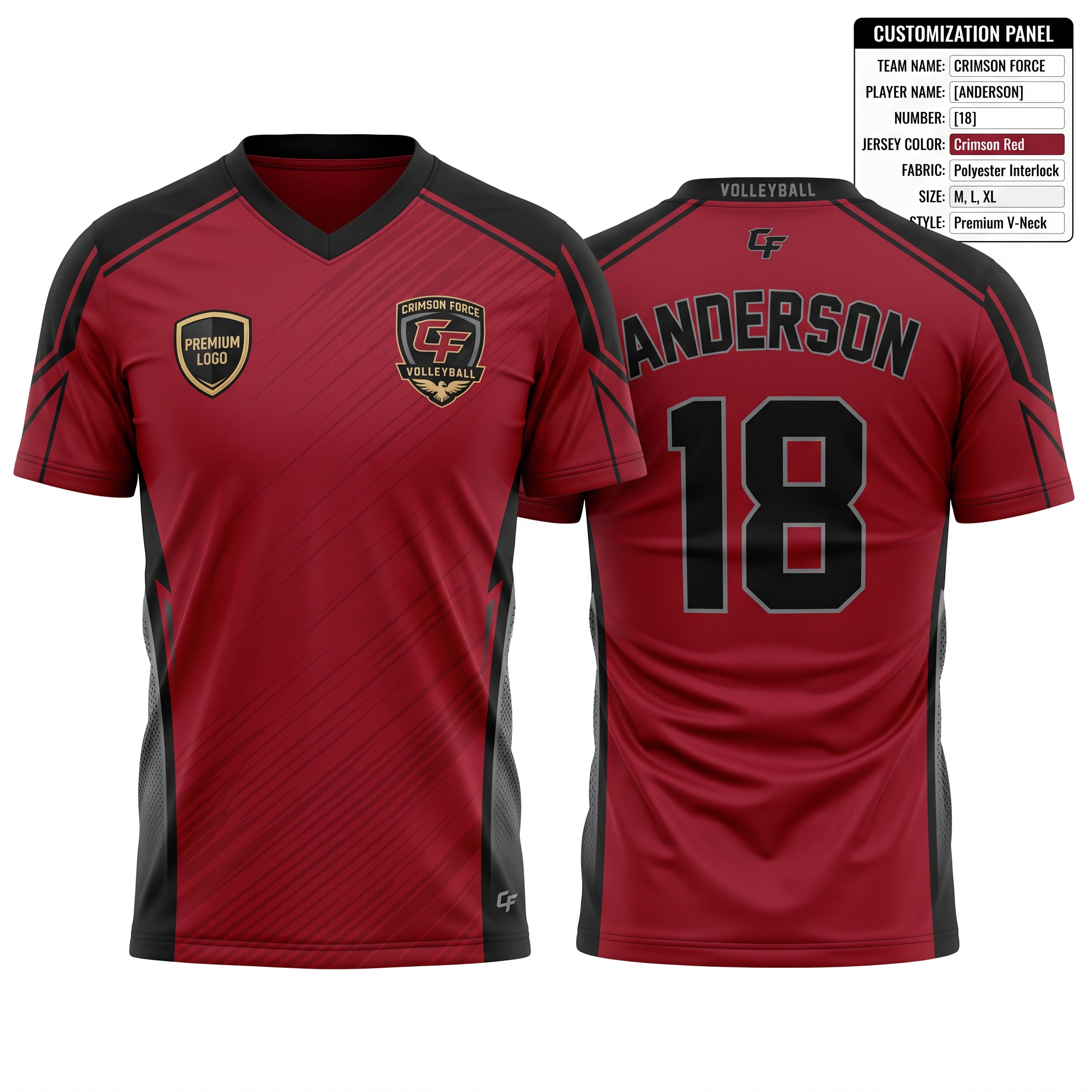 Crimson Force Custom Volleyball Jersey Set premium sublimation volleyball shorts front and back