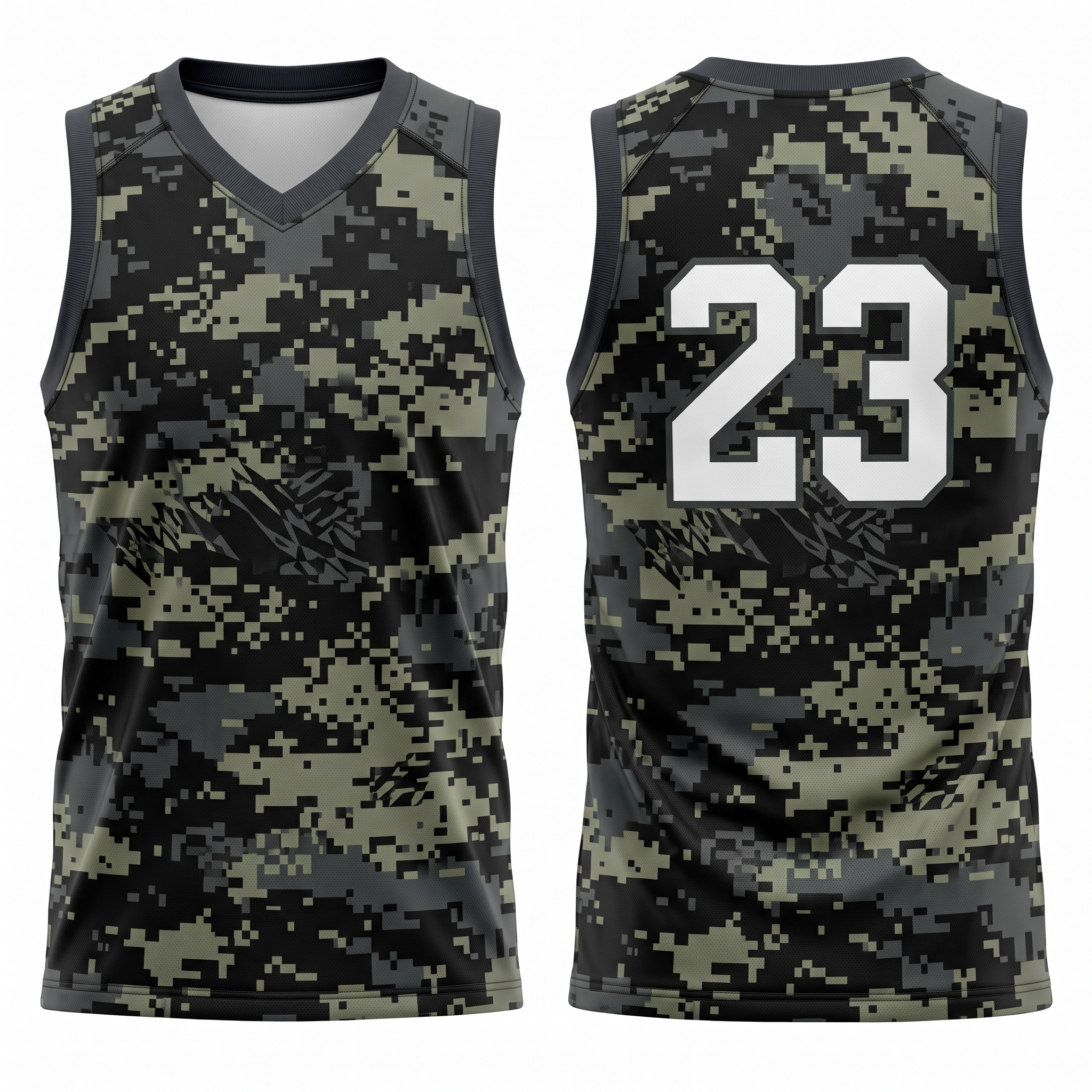 Digital Camo Elite Basketball Uniform Set with Jersey and Matching Shorts