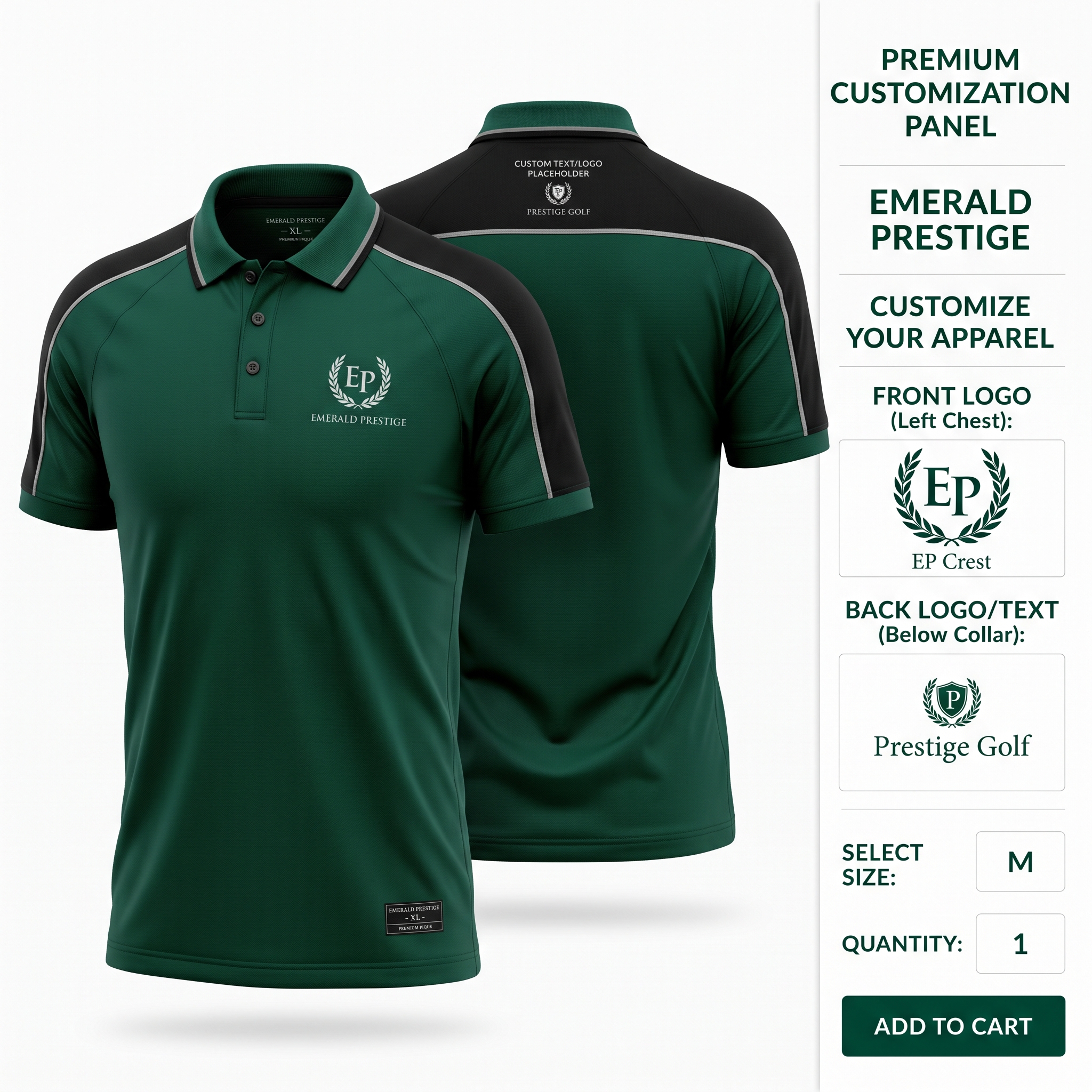 Emerald Prestige Apex Custom Polo Shirt Front and Back Premium Sublimation Team Uniform with Custom Logo