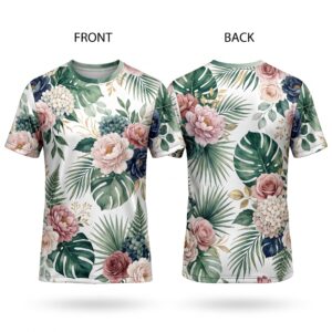 Floral Botanical Premium Sublimation T-Shirt Front and Back View