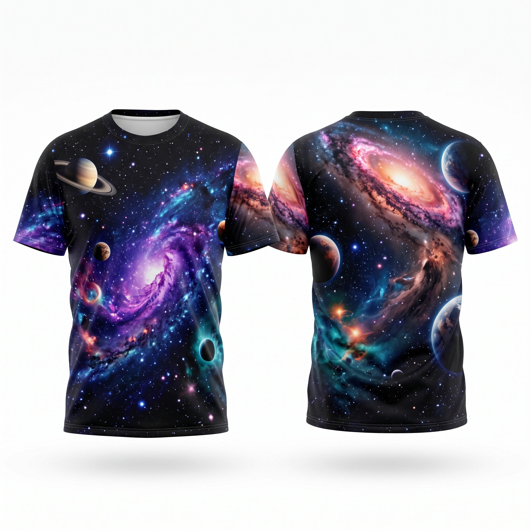 Galaxy Space Theme Sublimation T-Shirt Front and Back View