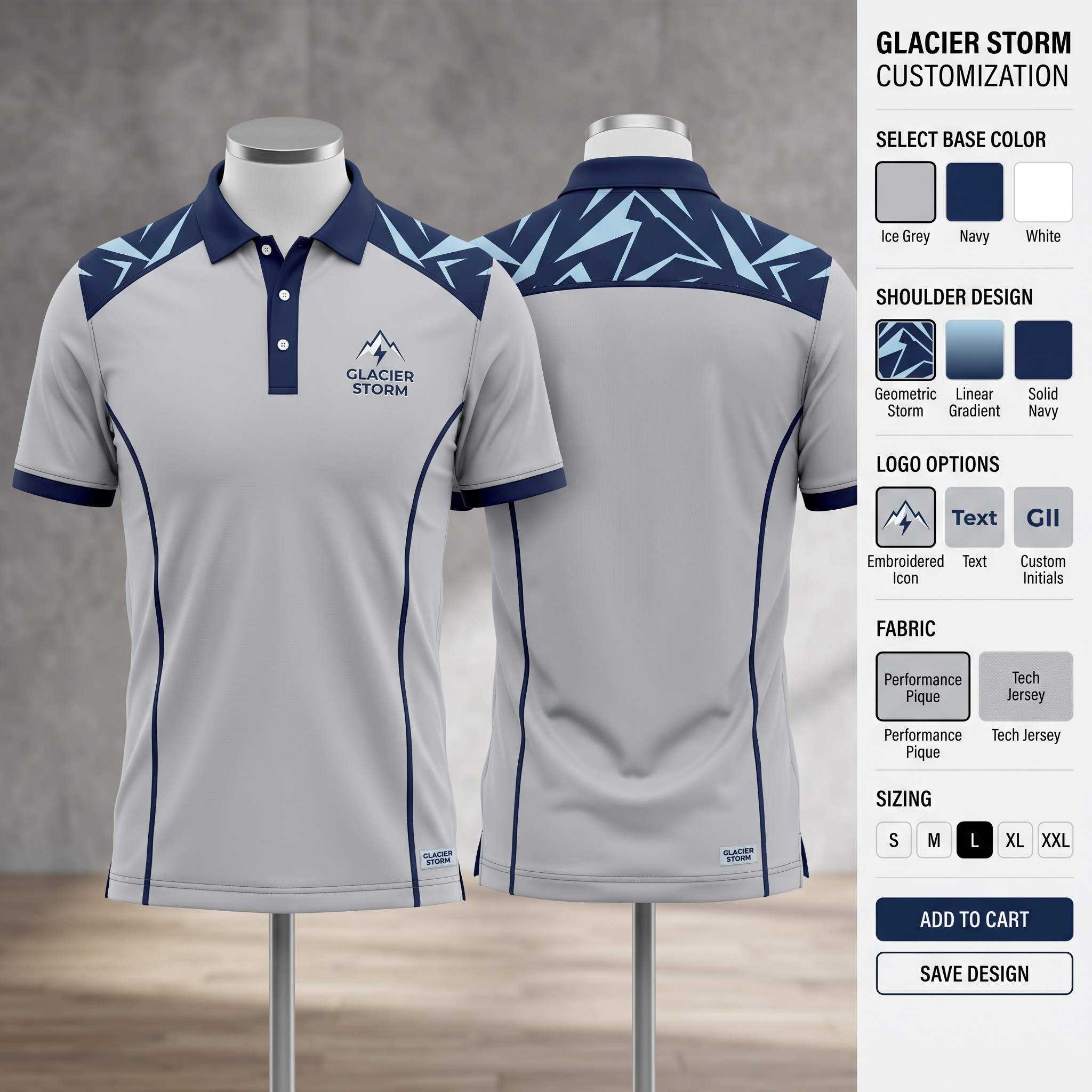 Glacier Storm Apex Custom Polo Shirt Front and Back Premium Custom Sublimation Team Uniform