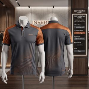Inferno Copper Apex Custom Polo Shirt Front and Back Premium Custom Sublimation Corporate Uniform
