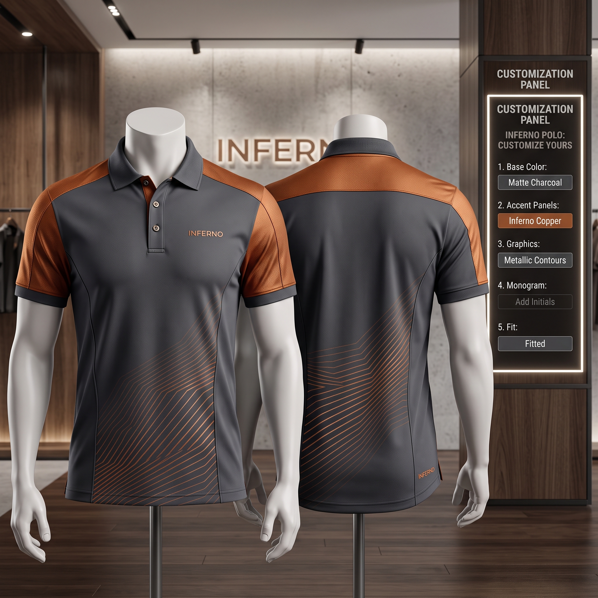 Inferno Copper Apex Custom Polo Shirt Front and Back Premium Custom Sublimation Corporate Uniform