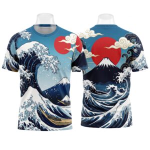 Japanese Wave Art Sublimation T-Shirt Front and Back View