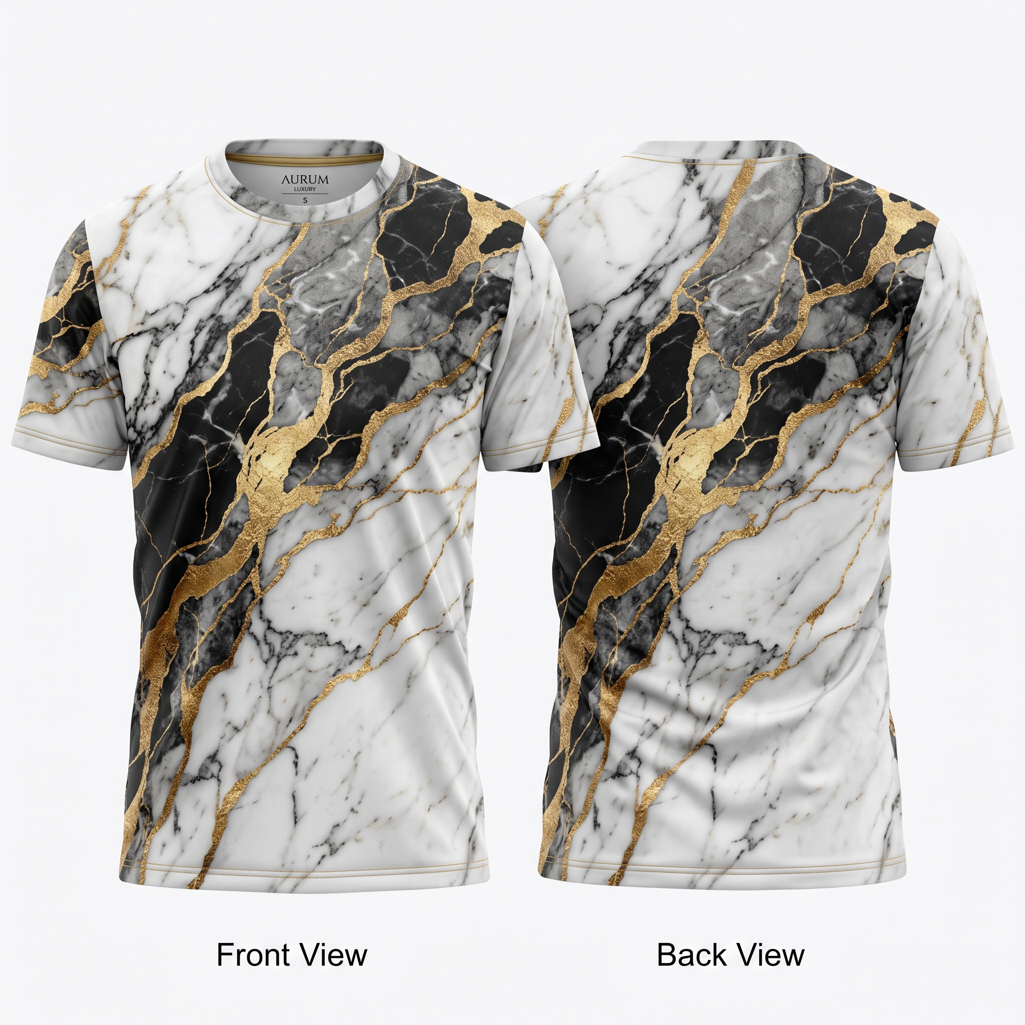 Luxury Marble Pattern Sublimation T-Shirt Front and Back View