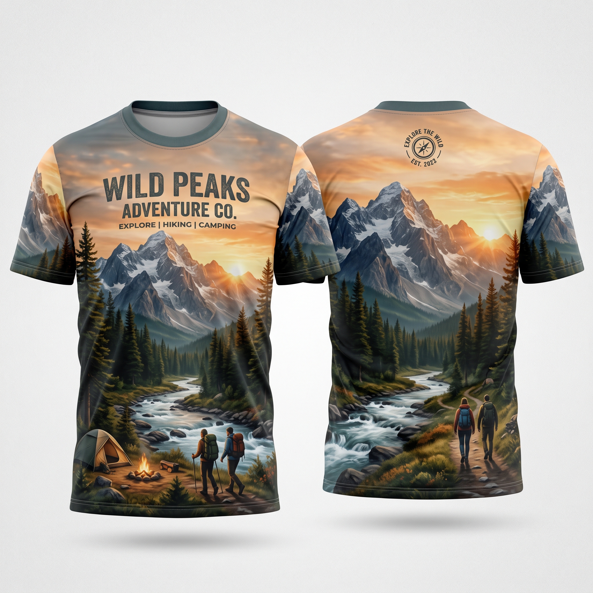 Mountain Adventure Sublimation T-Shirt Front and Back View