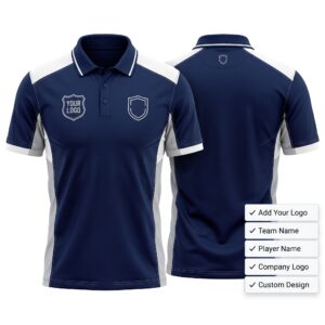 Navy Blue White Apex Custom Polo Shirt Front and Back with Custom Logo Premium Sublimation Team Uniform