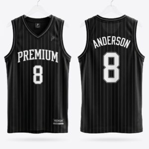Premium Pinstripe Basketball Uniform Set Jersey Front and Back View