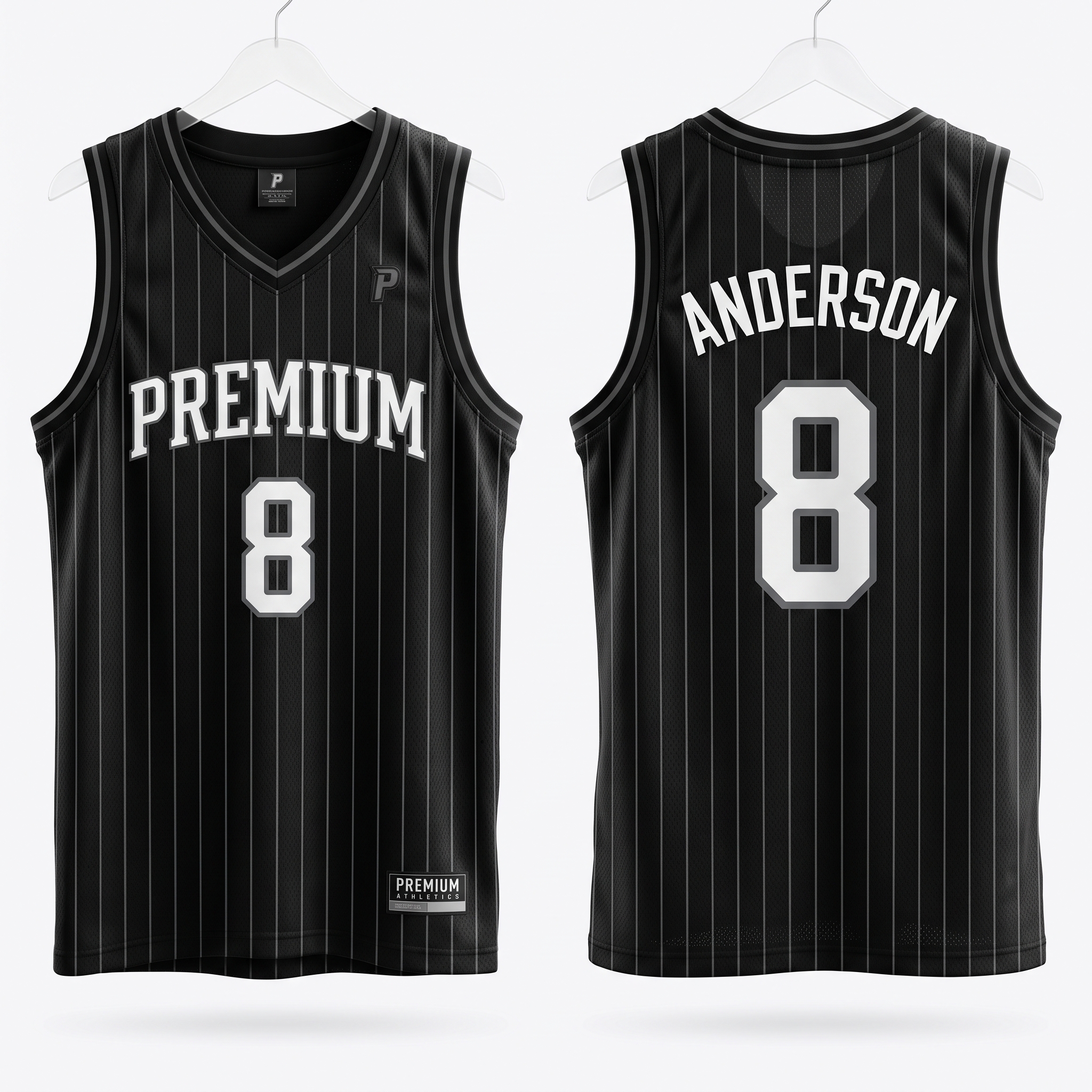 Premium Pinstripe Basketball Uniform Set Jersey Front and Back View