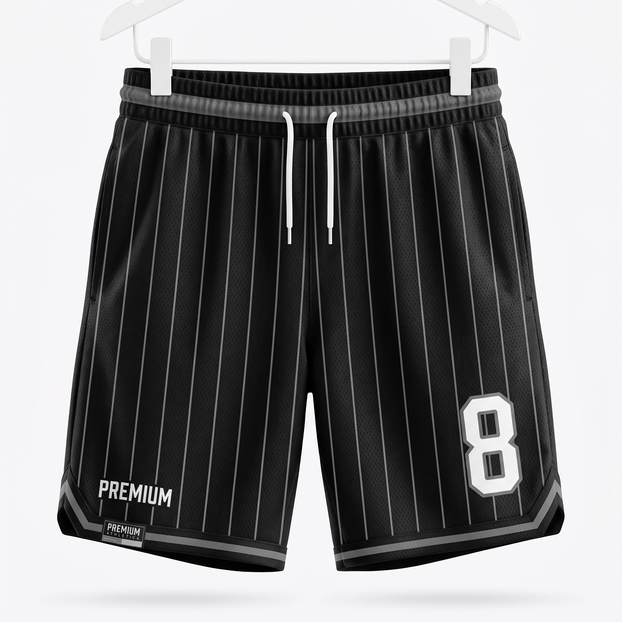 Premium Pinstripe Basketball Uniform Set Shorts Front and Back View