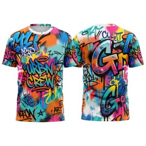 Streetwear Graffiti Sublimation T-Shirt Front and Back View