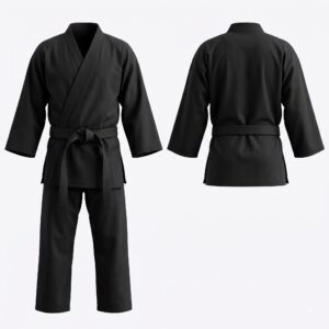 Black Karate Gi jacket with matching black belt front and back