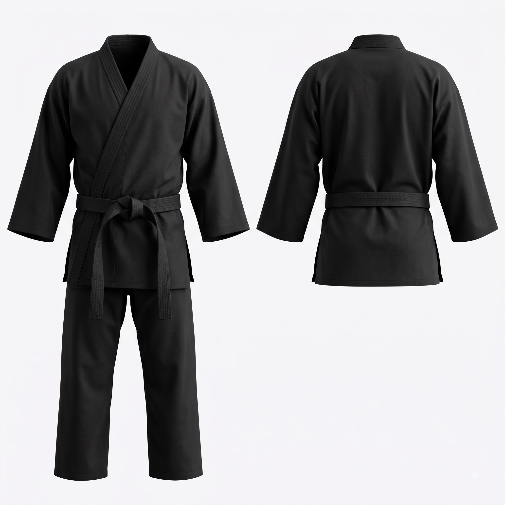 Black Karate Gi jacket with matching black belt front and back