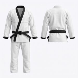 Custom BJJ Gi white jacket with black lapel front and back