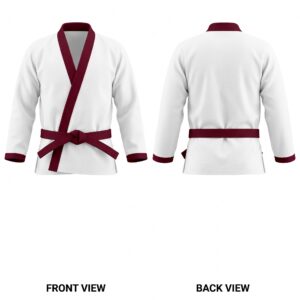 Custom BJJ Gi white jacket with deep Burgundy lapel front and back