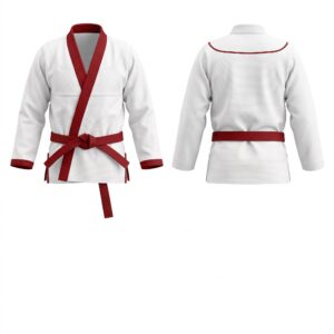 Custom BJJ Gi white jacket with Deep Red lapel front and back