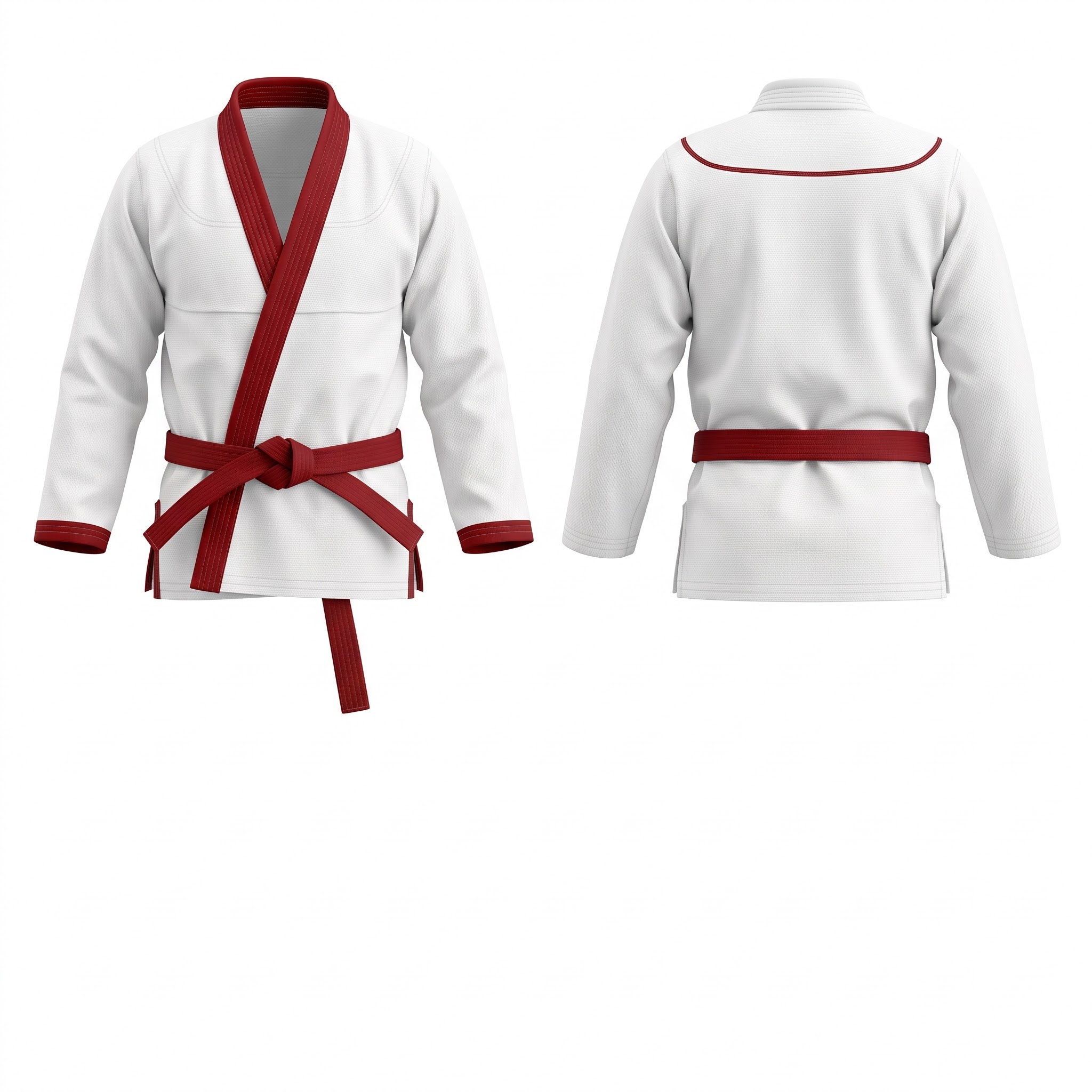 Custom BJJ Gi white jacket with Deep Red lapel front and back