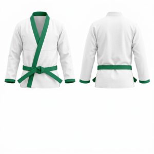 Custom BJJ Gi white jacket with Emerald Green lapel front and back