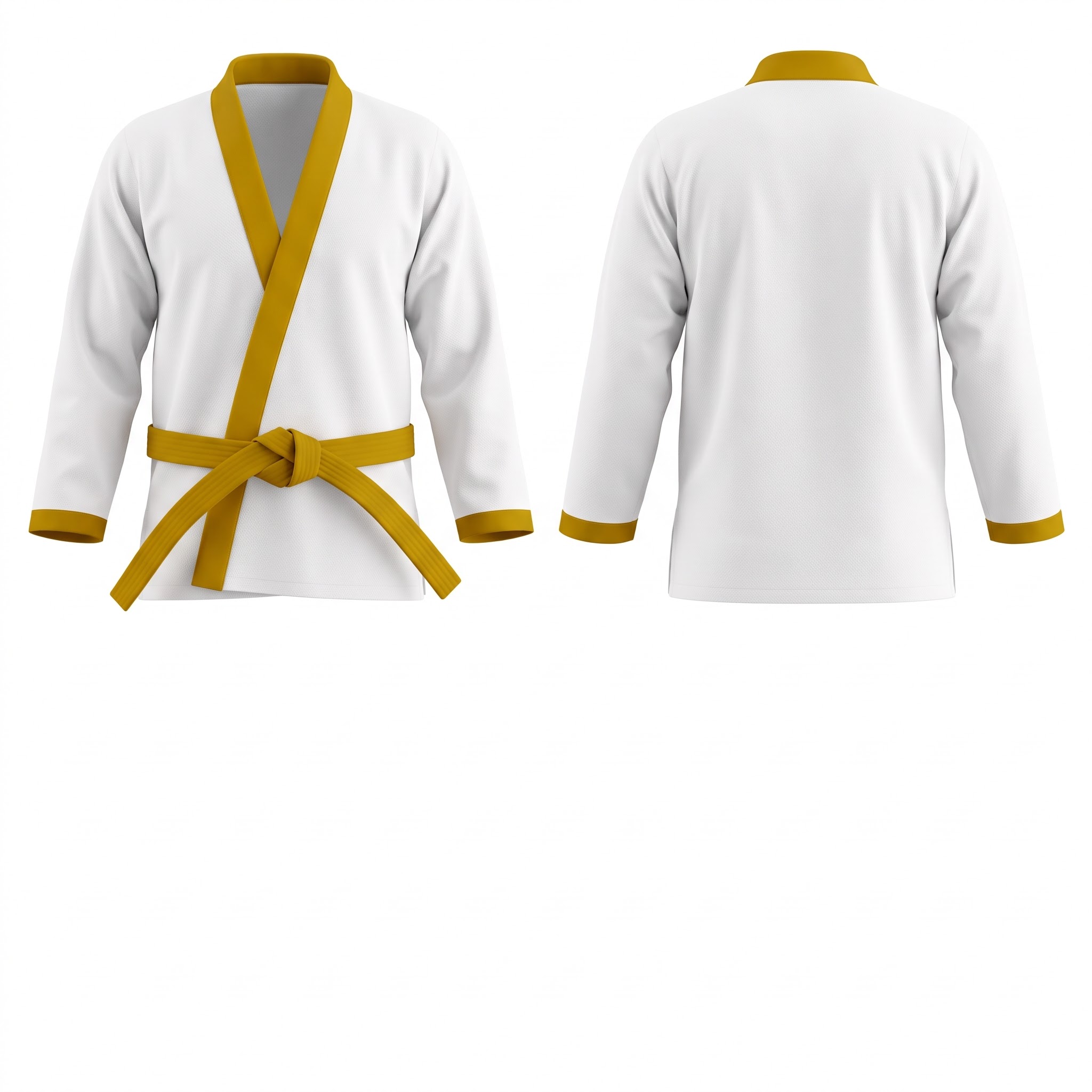 Custom BJJ Gi white jacket with Deep Mustard Yellow lapel front and back