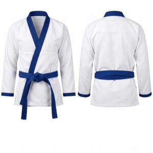 Custom BJJ Gi white Royal Navy lapel front and back