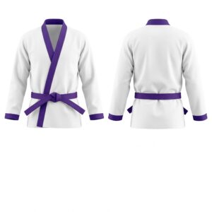 Custom BJJ Gi white jacket with Royal Purple lapel front and back