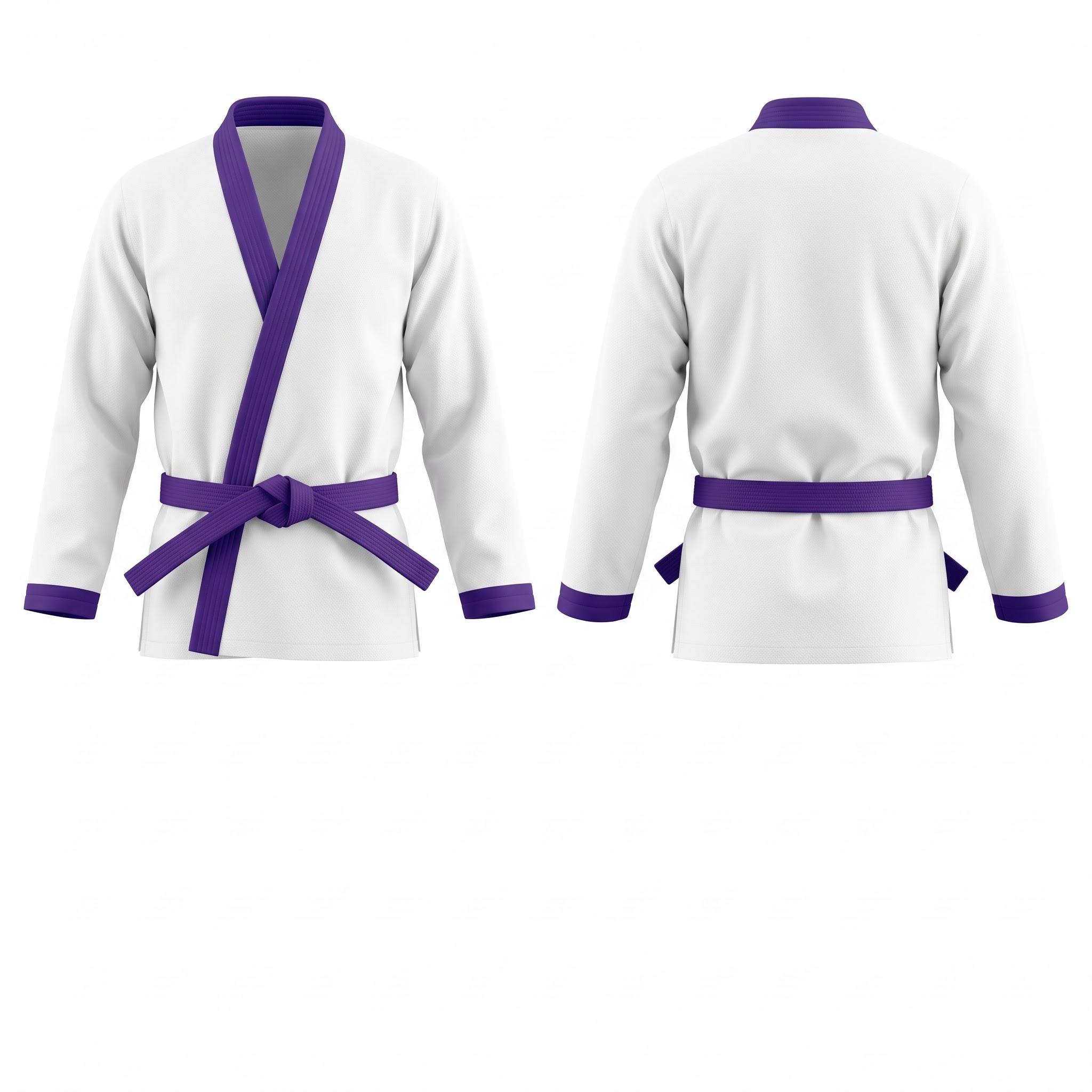Custom BJJ Gi white jacket with Royal Purple lapel front and back