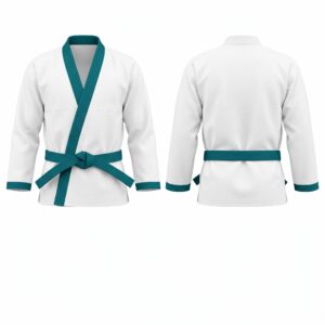 Custom BJJ Gi white jacket with Deep Teal lapel front and back