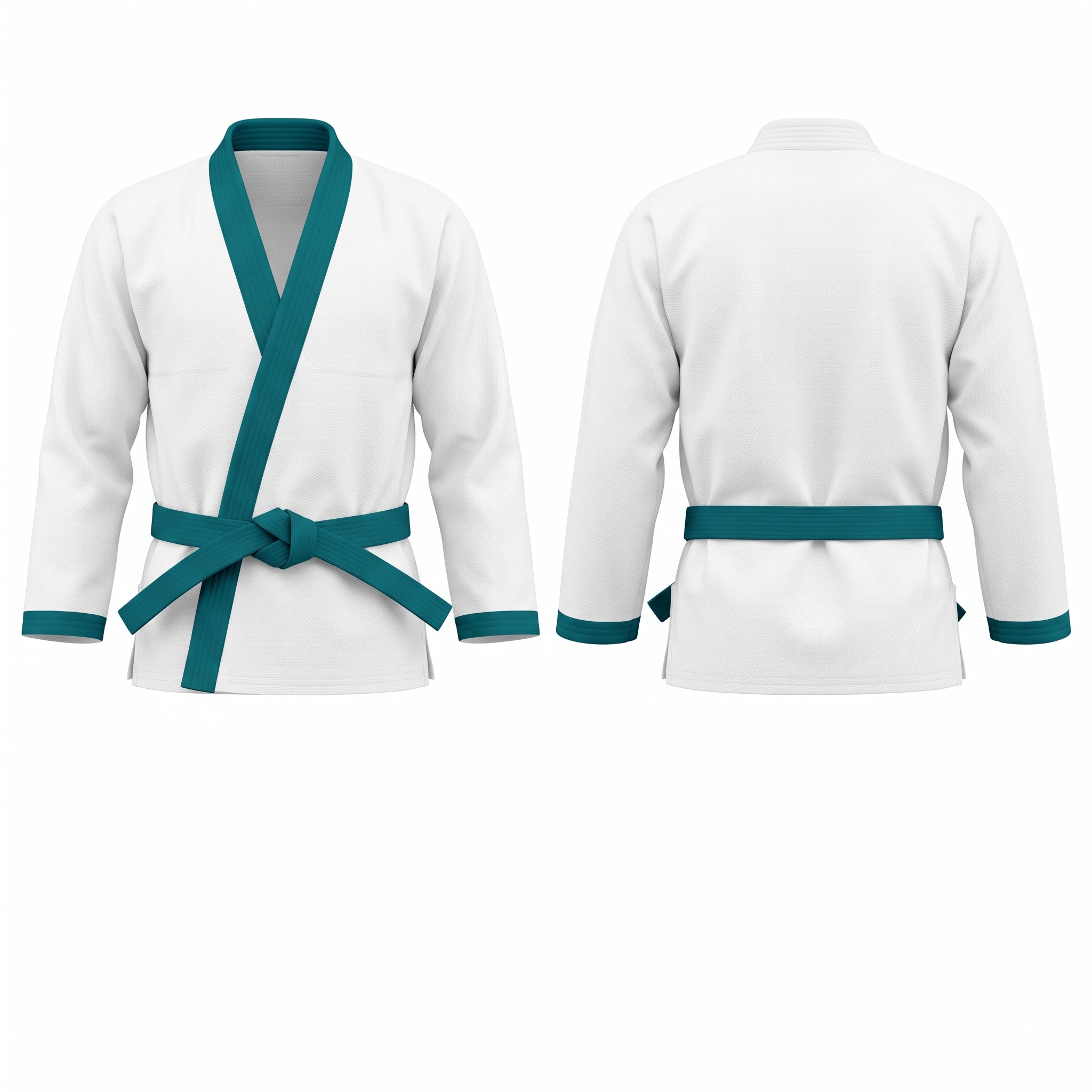 Custom BJJ Gi white jacket with Deep Teal lapel front and back