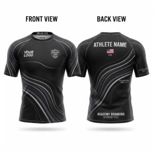 Custom BJJ Rash Guard Aero Flow half sleeve front and back by EAZINEX Sportswear