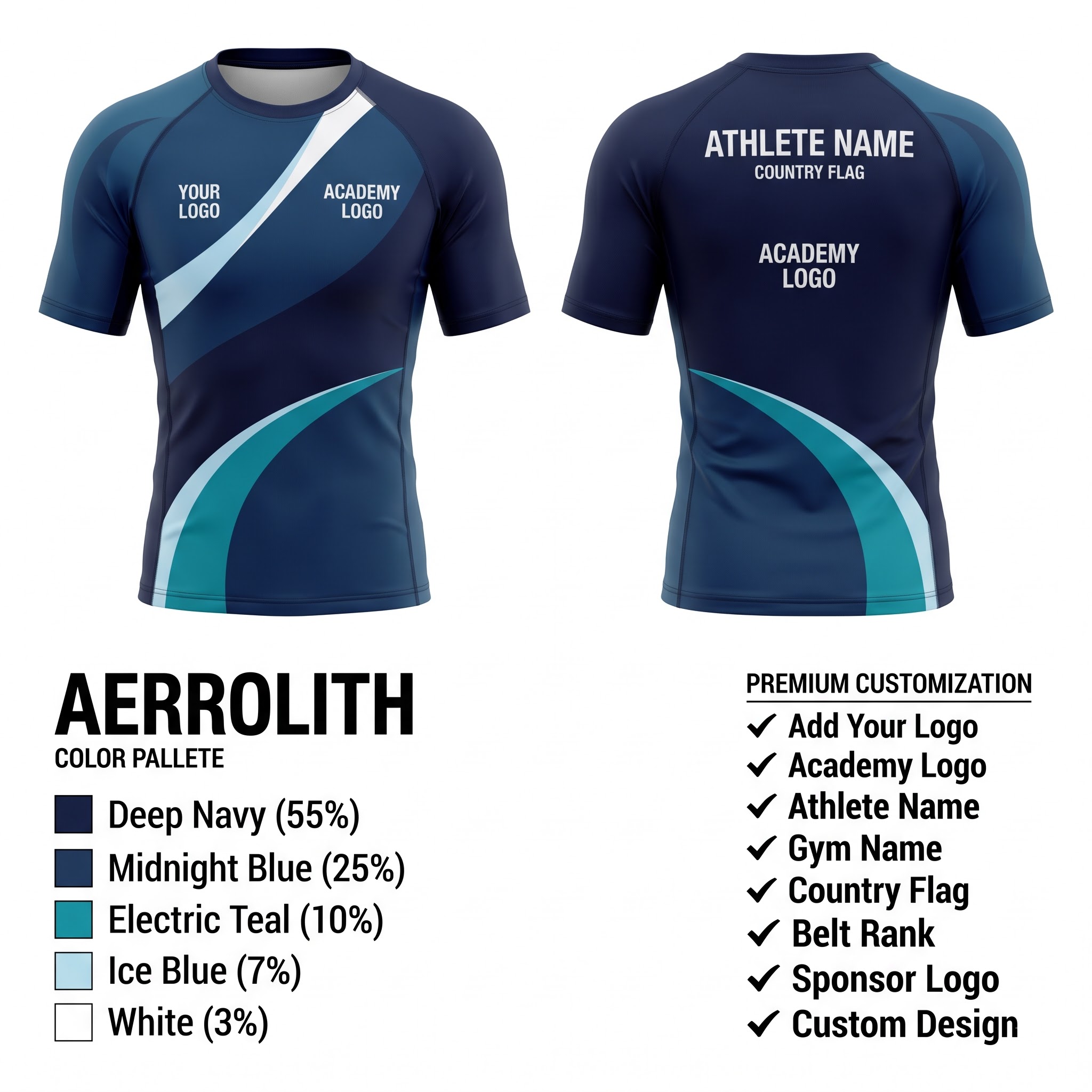 Custom BJJ Rash Guard Aerolith front and back