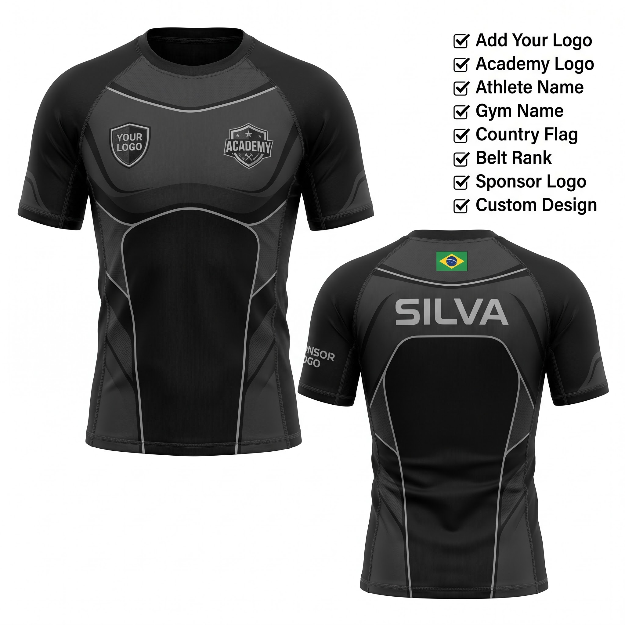 Custom BJJ Rash Guard Apex Shadow half sleeve front and back by EAZINEX Sportswear