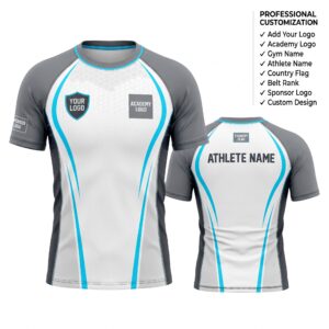 Custom BJJ Rash Guard Arctic Titanium half sleeve front and back by EAZINEX Sportswear