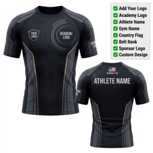 Custom BJJ Rash Guard Chrono Fusion half sleeve front and back by EAZINEX Sportswear