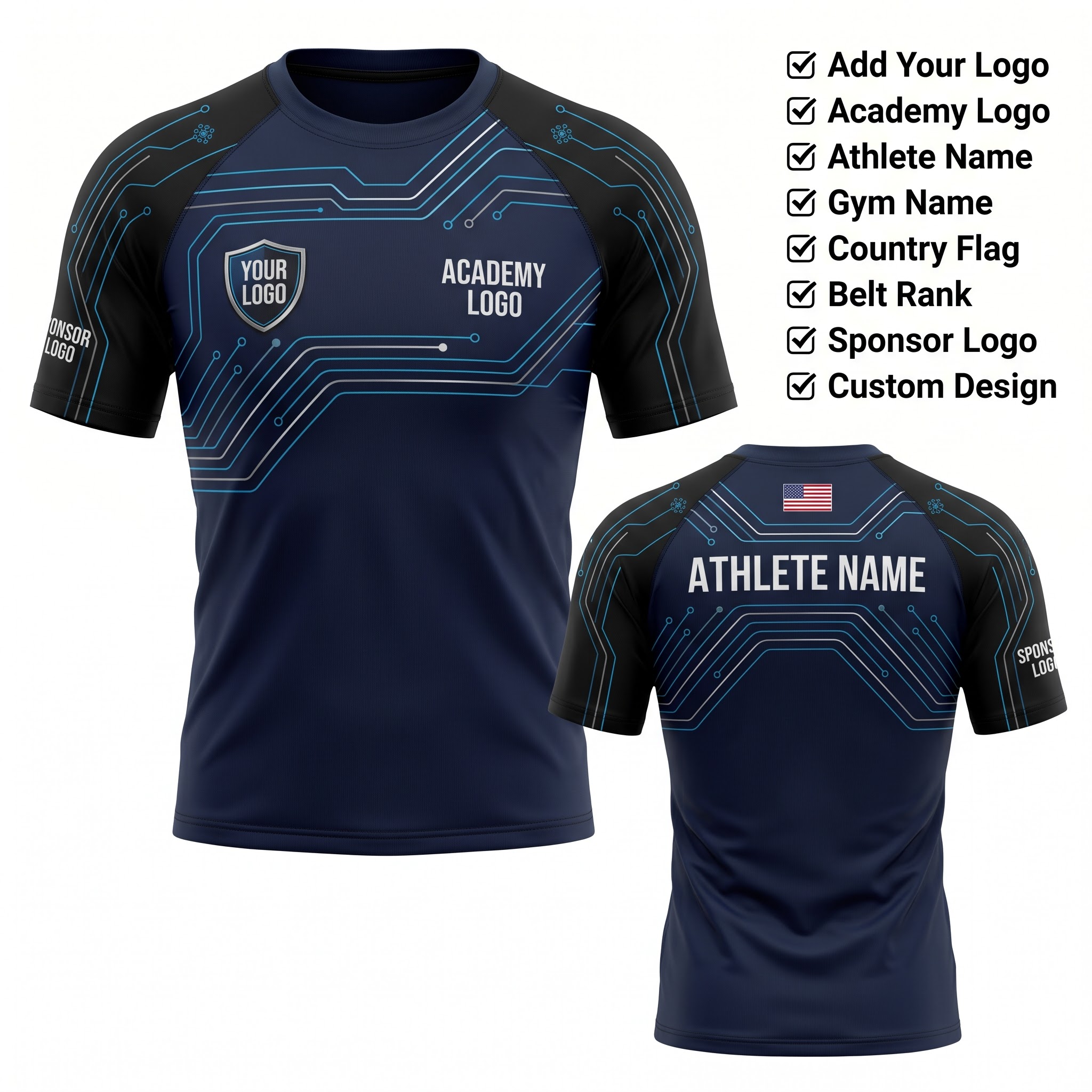 Custom BJJ Rash Guard Digital Strike half sleeve front and back by EAZINEX Sportswear