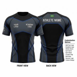 Custom BJJ Rash Guard Eclipse Edge half sleeve front and back by EAZINEX Sportswear