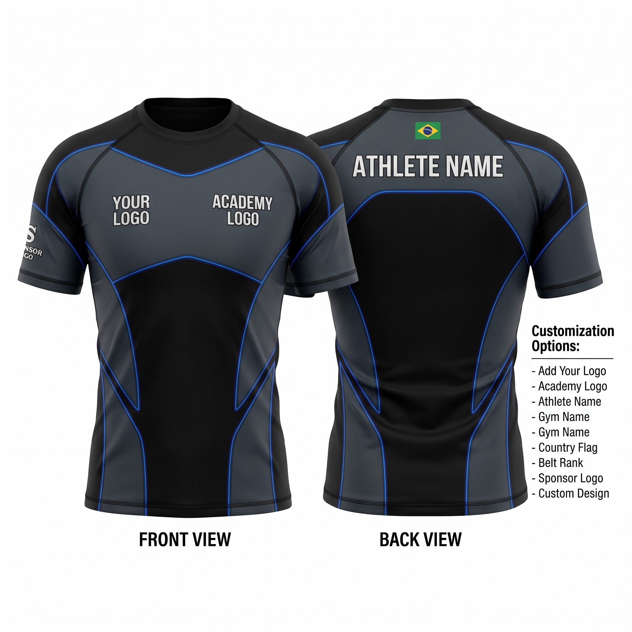 Custom BJJ Rash Guard Eclipse Edge half sleeve front and back by EAZINEX Sportswear