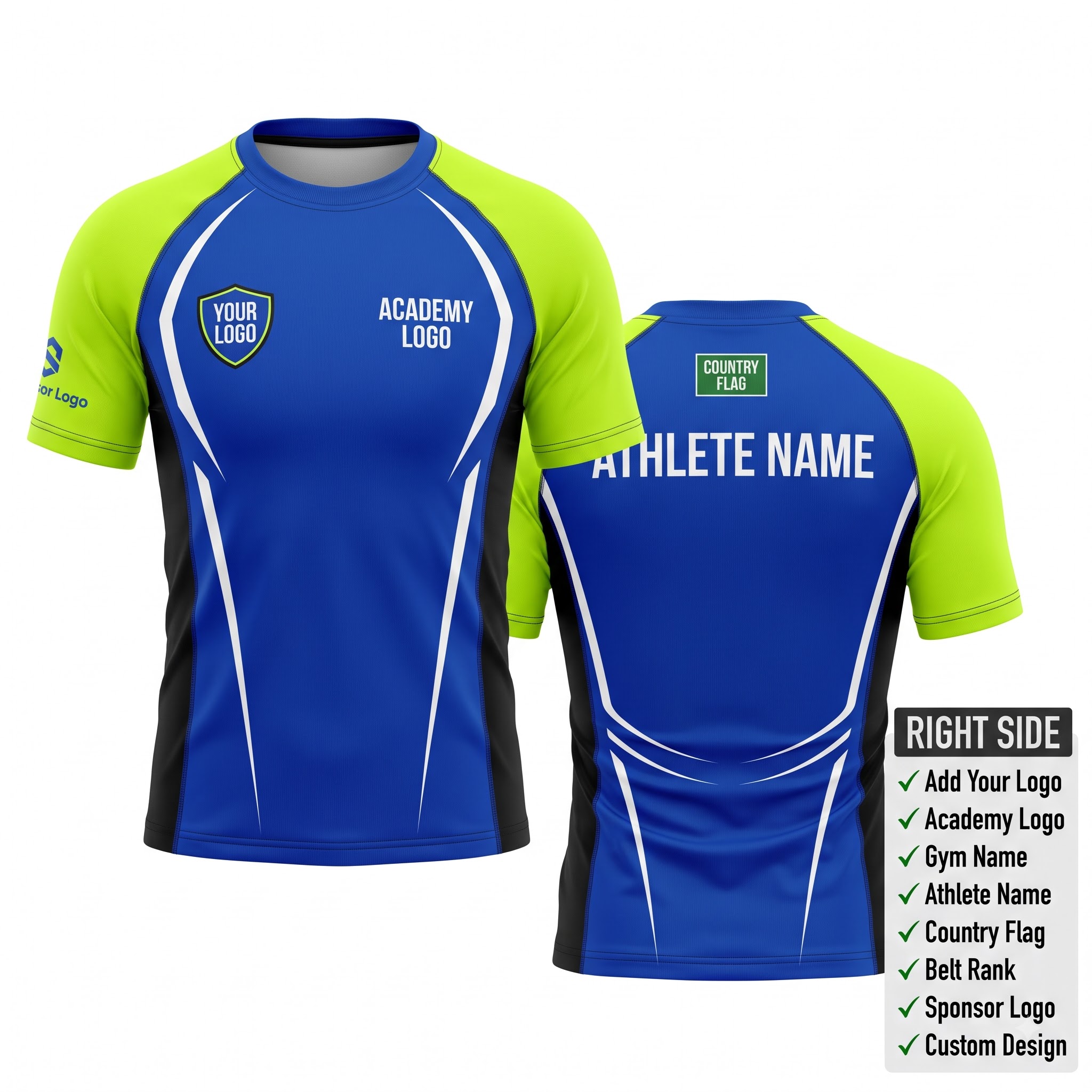Custom BJJ Rash Guard Electric Fusion half sleeve front and back by EAZINEX Sportswear