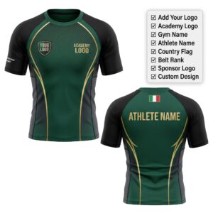 Custom BJJ Rash Guard Emerald Phantom half sleeve front and back by EAZINEX Sportswear