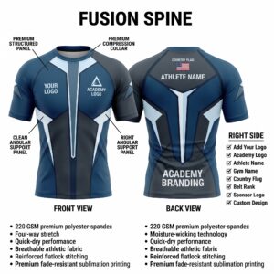 Custom BJJ Rash Guard Fusion Spine half sleeve front and back by EAZINEX Sportswear