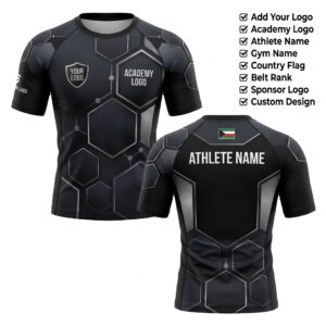 Custom BJJ Rash Guard Hexa Forge half sleeve front and back by EAZINEX Sportswear