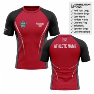 Custom BJJ Rash Guard Inferno Strike half sleeve front and back by EAZINEX Sportswear