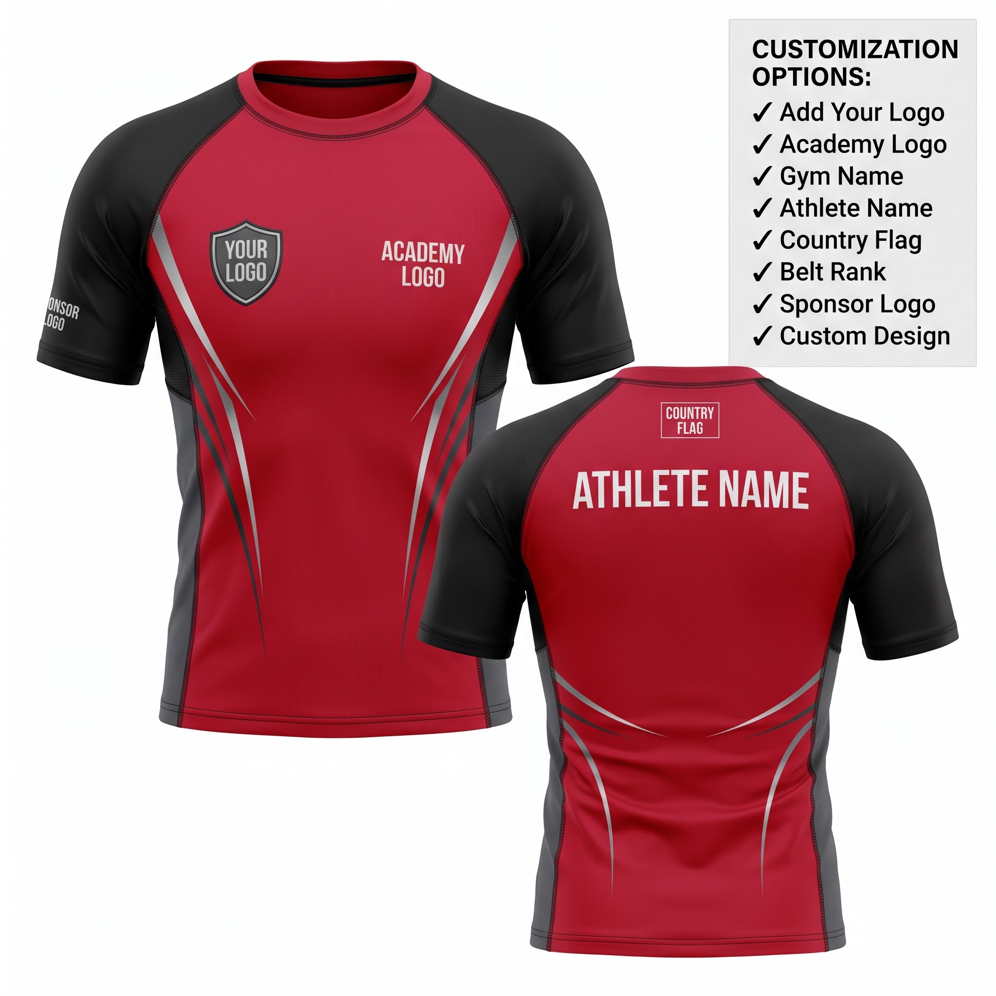 Custom BJJ Rash Guard Inferno Strike half sleeve front and back by EAZINEX Sportswear