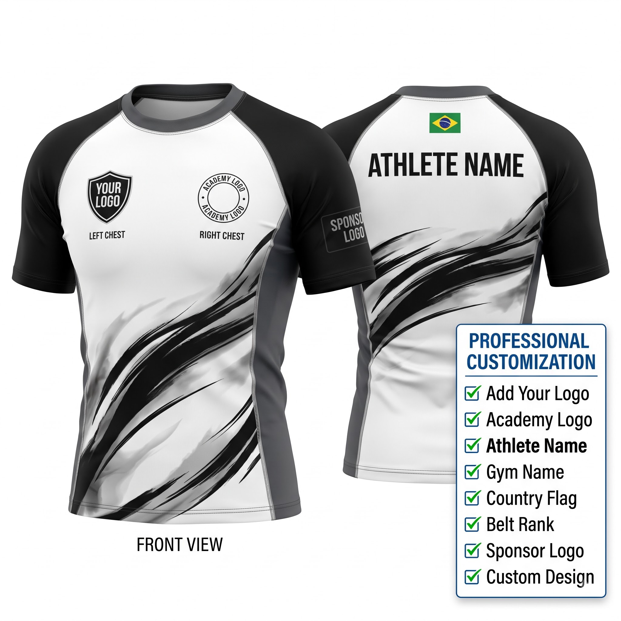 Custom BJJ Rash Guard Ink Storm half sleeve front and back by EAZINEX Sportswear