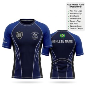 Custom BJJ Rash Guard Midnight Cobalt half sleeve front and back by EAZINEX Sportswear