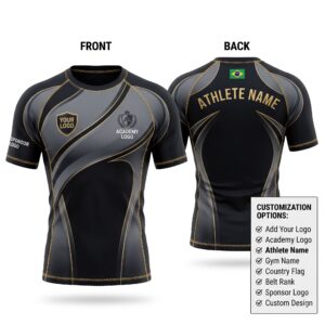 Custom BJJ Rash Guard Obsidian Velocity half sleeve front and back by EAZINEX Sportswear